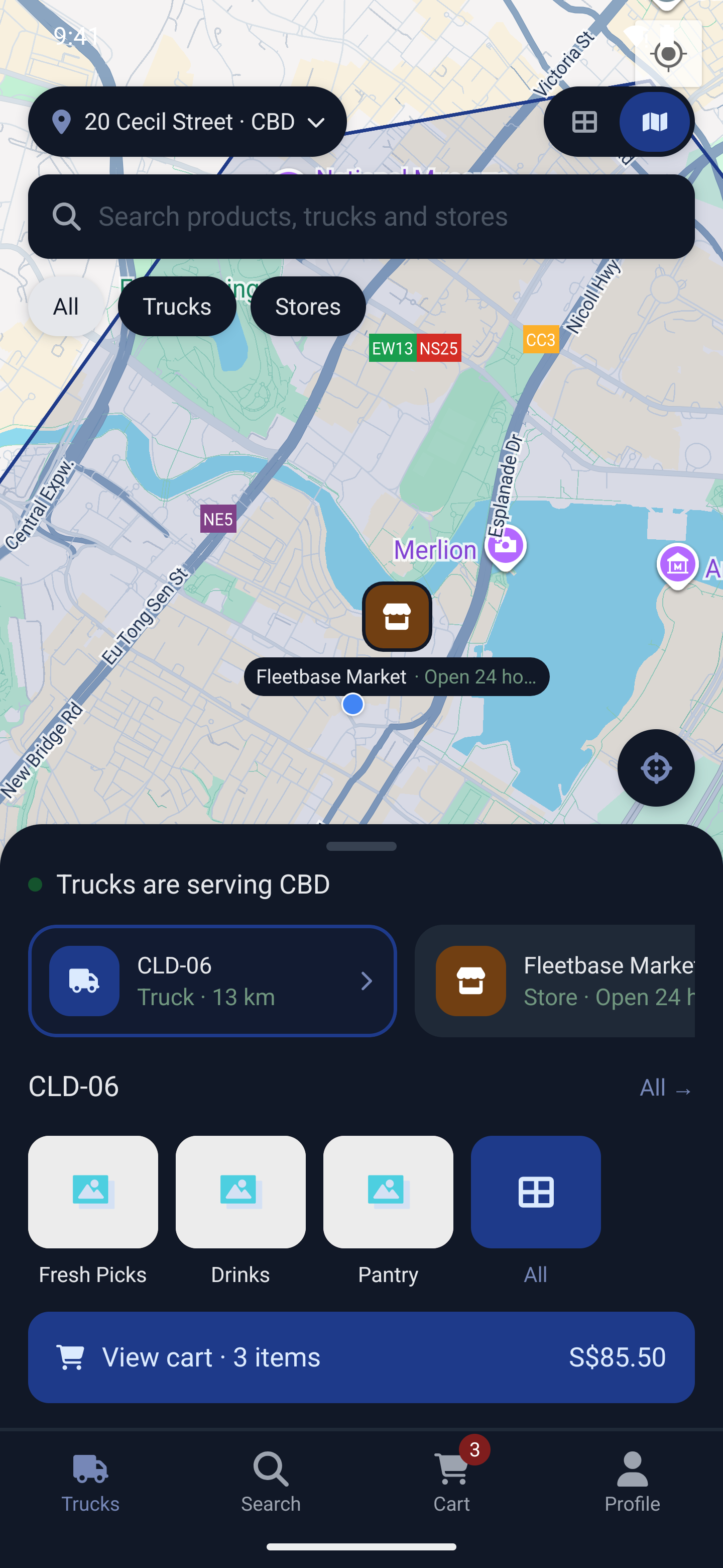 Trucks map on Android