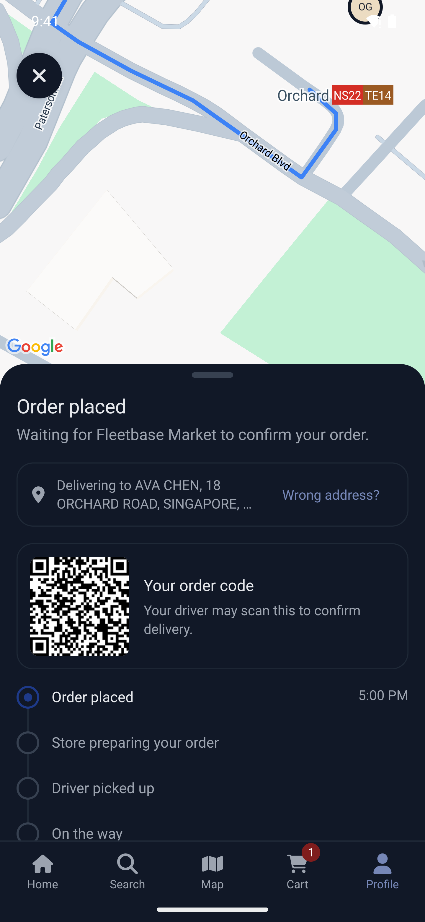 An order in progress on Android